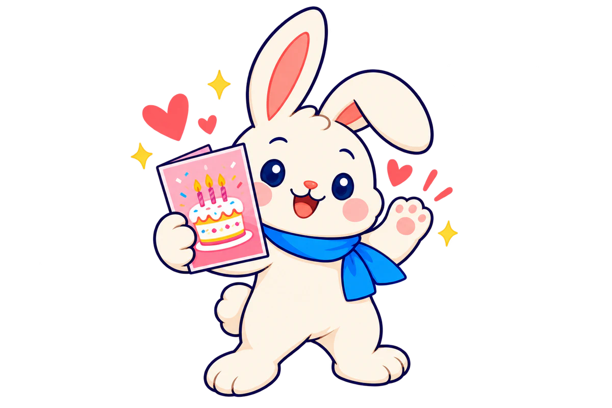 Le lapin CardBunny fait un petit signe de la patte.