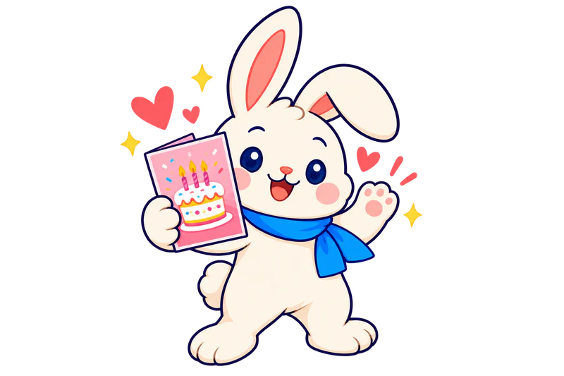 Le lapin CardBunny fait un petit signe de la patte.
