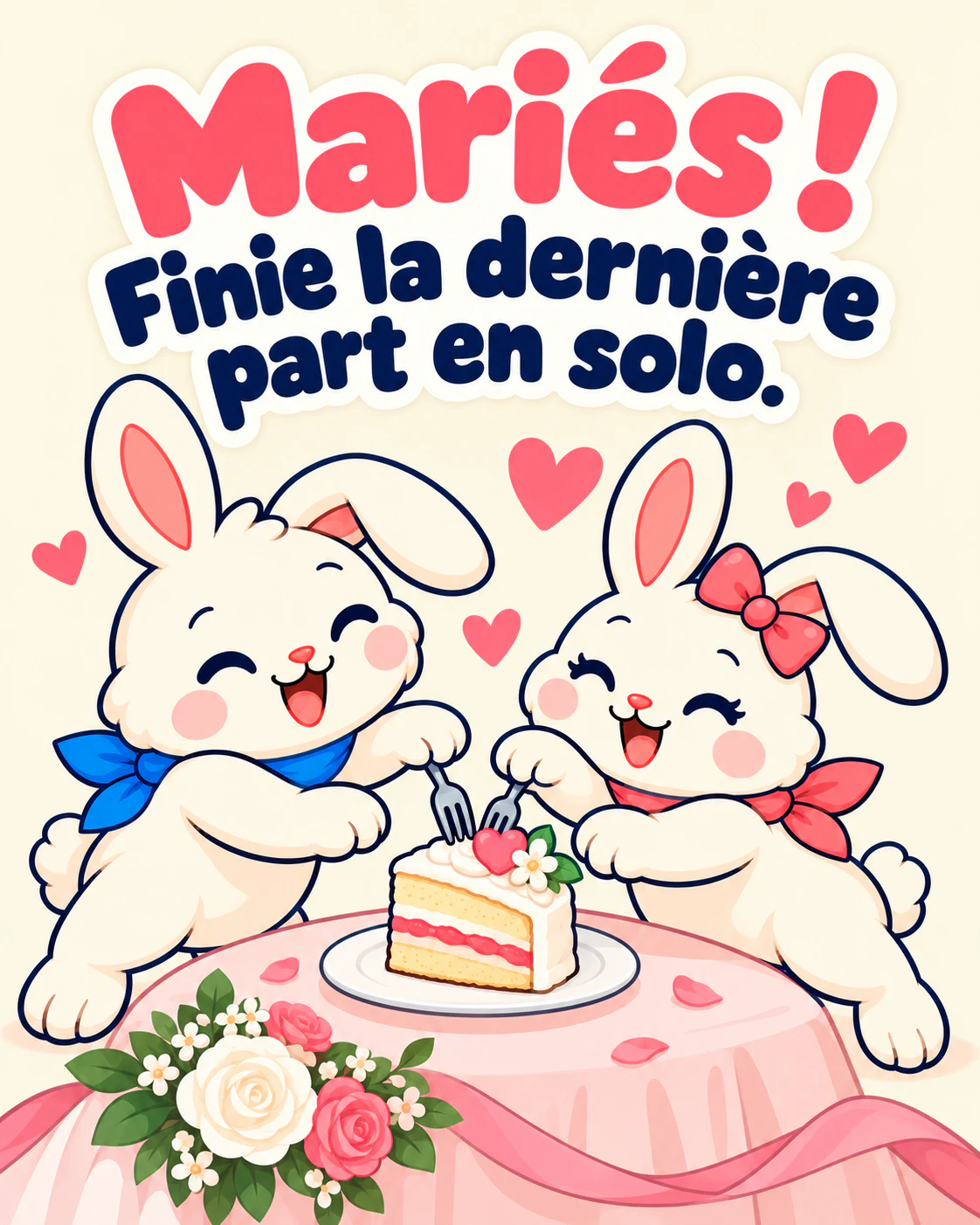 Mariés ! Finie la dernière part en solo.